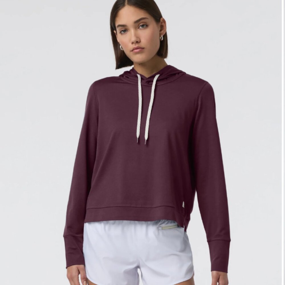 Vuori Women's Burgundy Pullover Hoodie with Cream Drawcords
